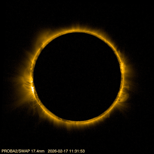 Кольцевое солнечное затмение 2026 года впервые снято из космоса спутником ESA